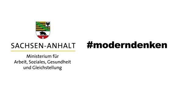 Logo Sozialministerium Sachsen-Anhalt und Schriftzug "#modern denken" Logo Sozialministerium Sachsen-Anhalt und Schriftzug "#modern denken"