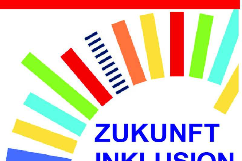 Kleines Logo THK 2026 einviertel Logokreis Halle Grenzenlos mit Schrift Grenzenlos und oben weiße Schrift auf rotem Grund Teilhabekonferenz 2026